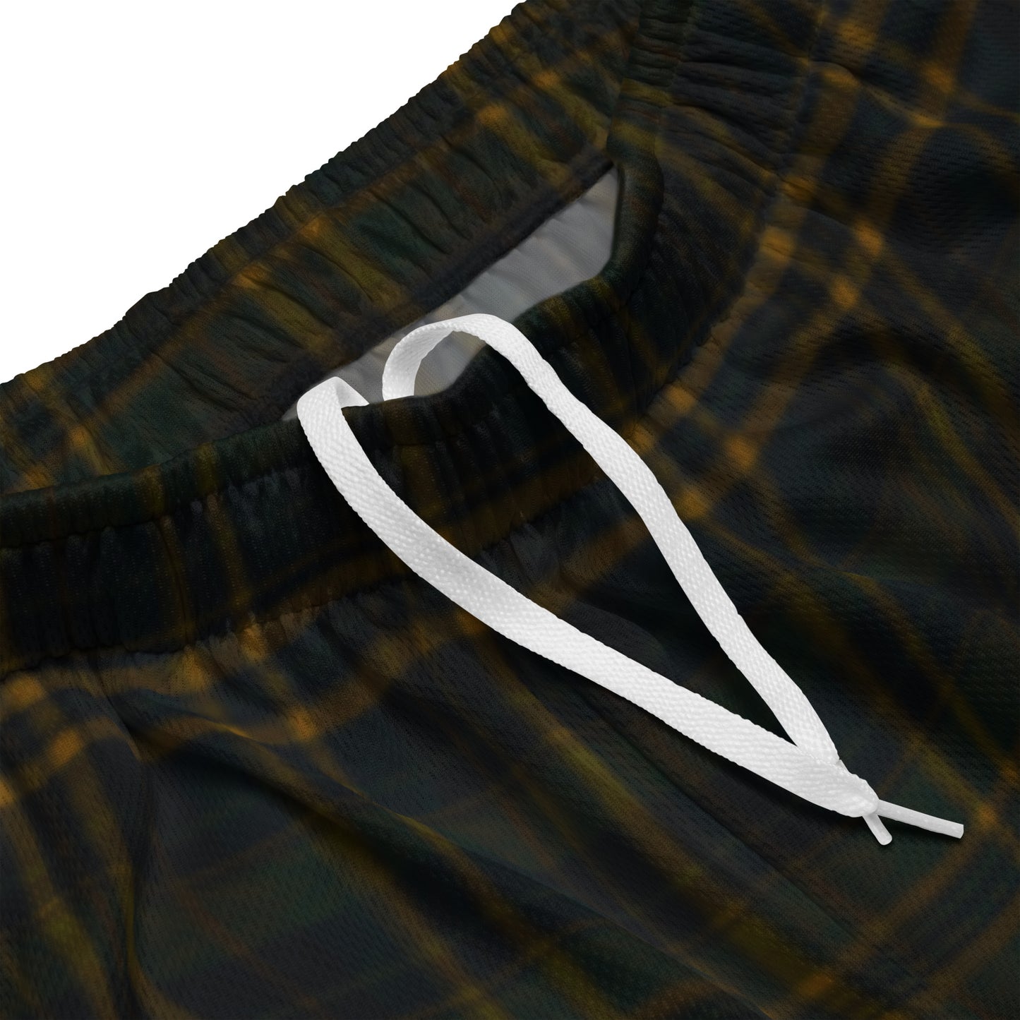 Dark Green Black and Yellow Plaid Men's Mesh Basketball Shorts