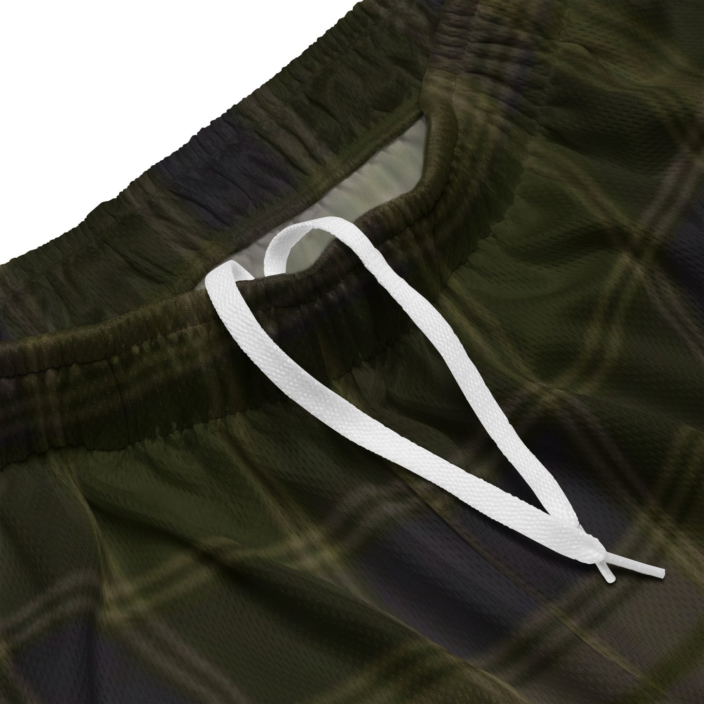 Dark Army Green Plaid Men's Mesh Basketball Shorts