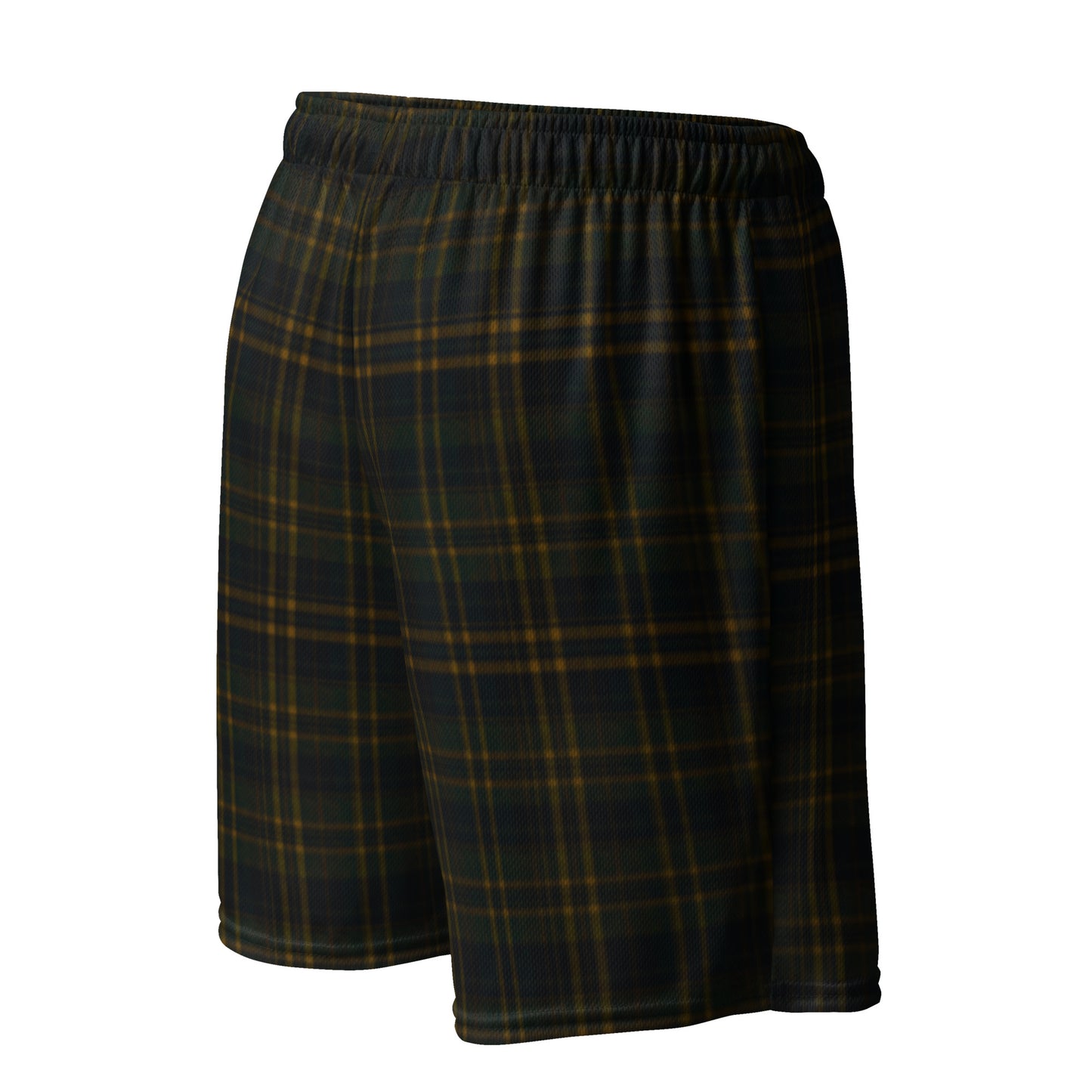 Dark Green Black and Yellow Plaid Men's Mesh Basketball Shorts