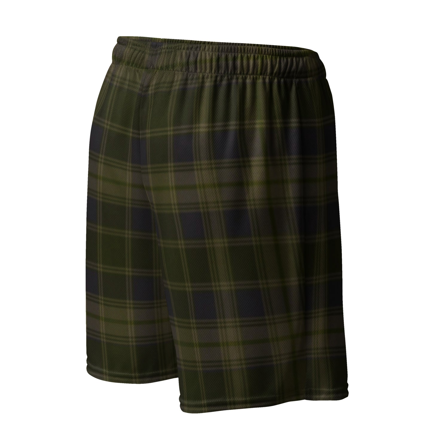 Dark Army Green Plaid Men's Mesh Basketball Shorts