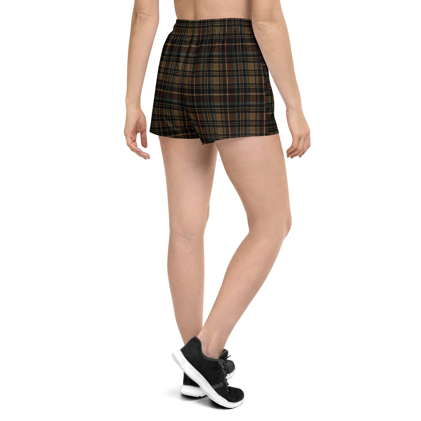 Vintage Dark Brown Plaid Women’s Athletic Shorts