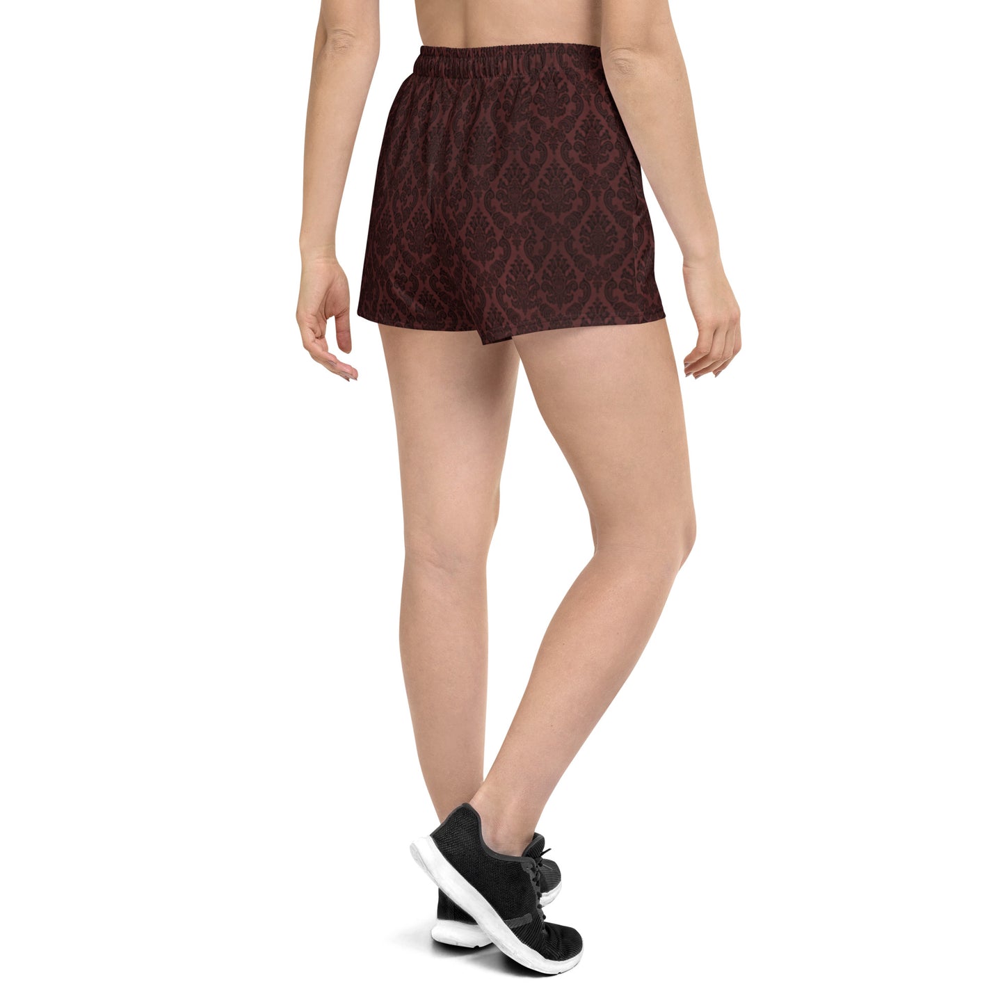 Women’s Athletic Shorts Dark Burgundy Ornamental Pattern