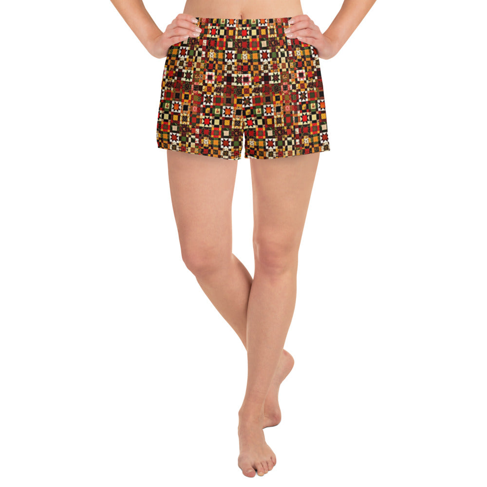 Quilt Pattern Colorful Retro Women’s Athletic Shorts