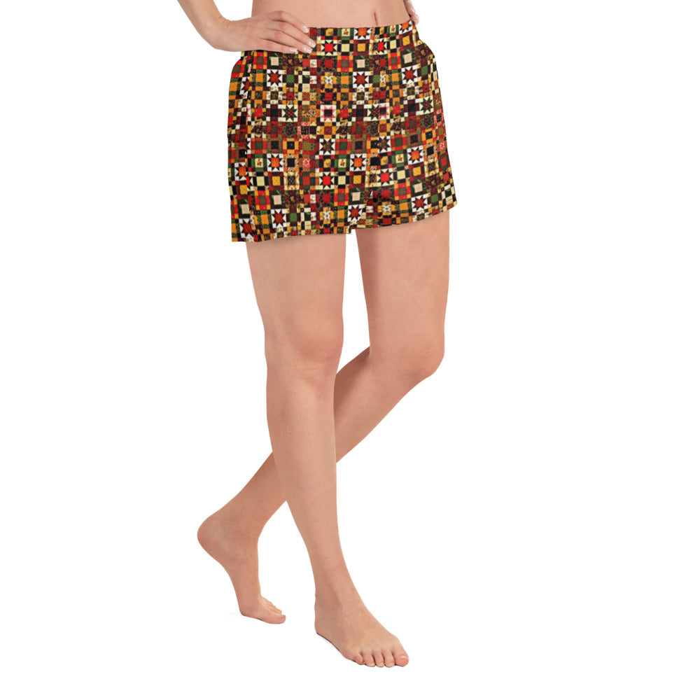 Quilt Pattern Colorful Retro Women’s Athletic Shorts