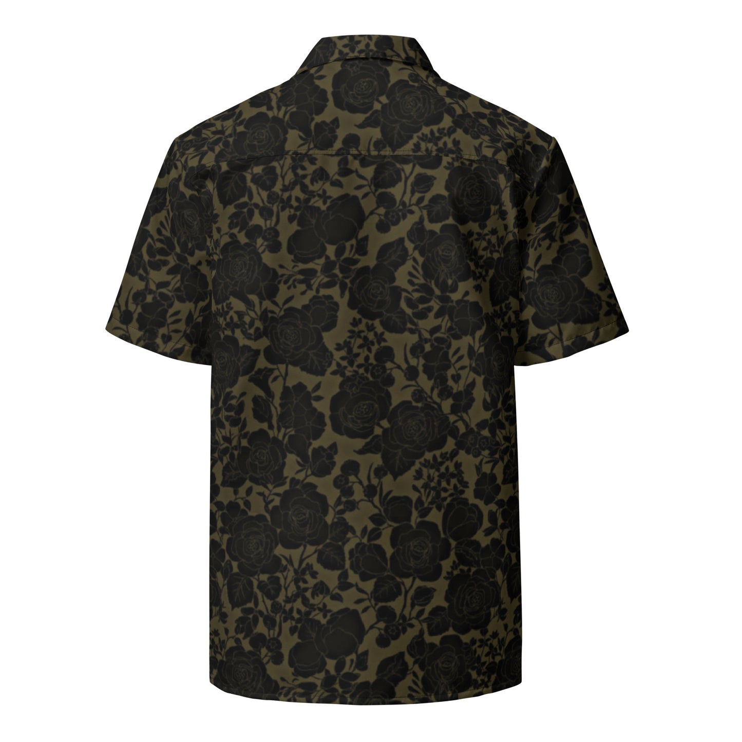 Olive Green Black Floral Men's Button Up Shirt