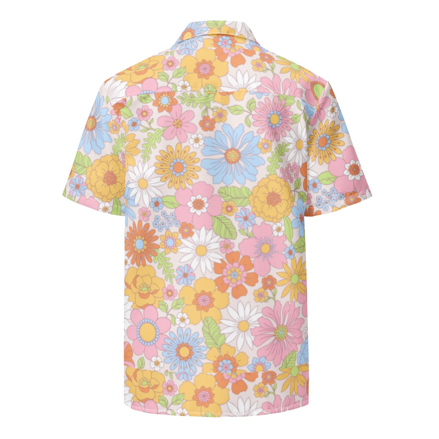 Retro Flowers Women's White Button Up Shirt