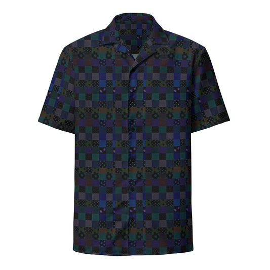 Retro Blue Checkered Plaid Men's Button UP Shirt