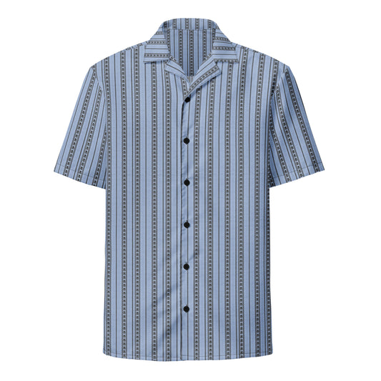 Light Blue Black Floral Striped Men's Button Up Shirt