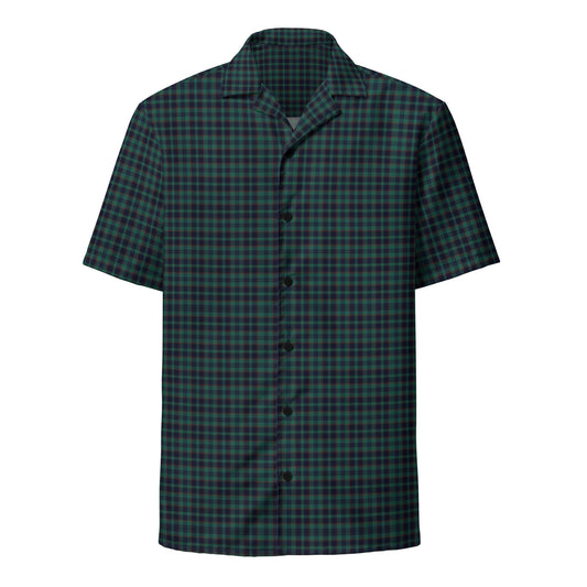 Button-Up Shirt for Men with Dark Green and Blue Plaid Pattern