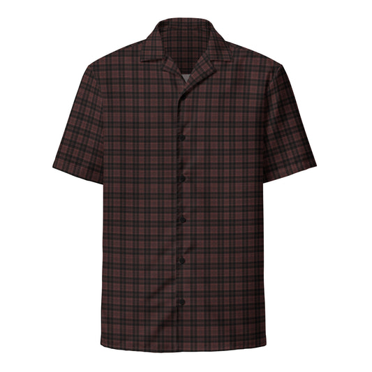 Men's Plaid Button Up Shirt - Dark Burgundy and Black