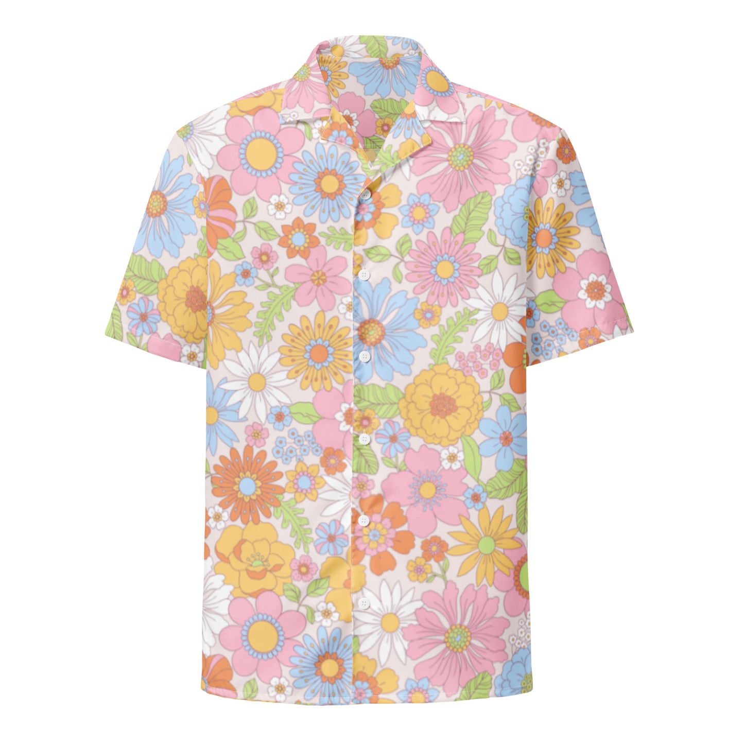 Retro Flowers Women's White Button Up Shirt