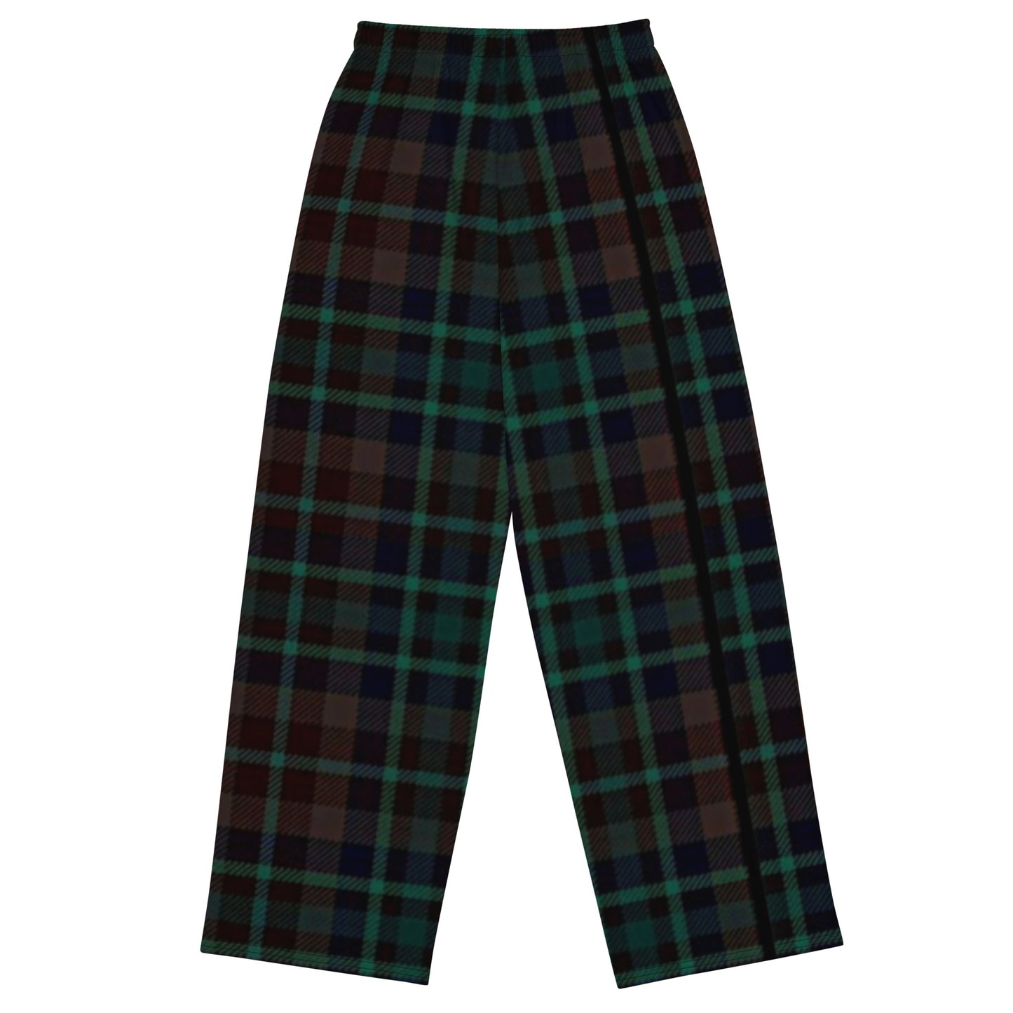 Dark Green Burgundy Retro Plaid Wide-Leg Pants