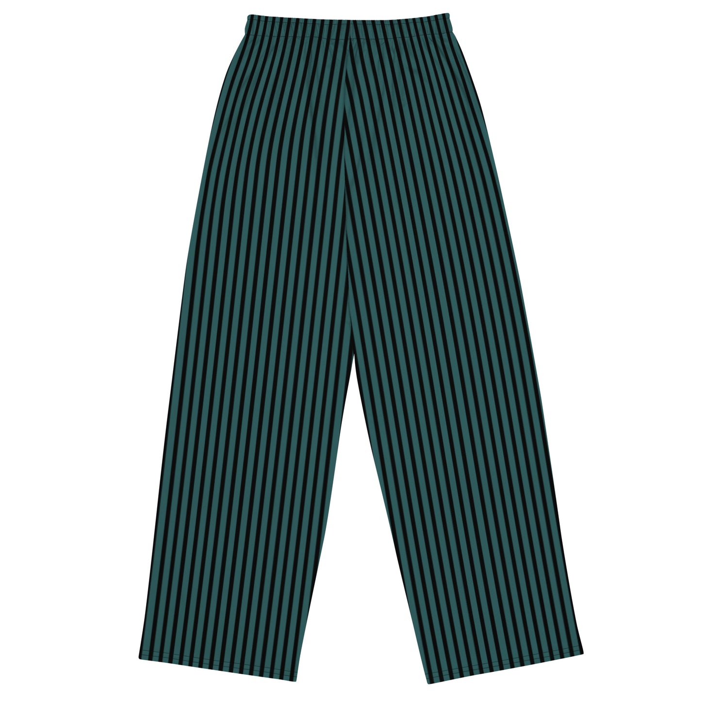 Teal and Black Striped Wide-leg Pants