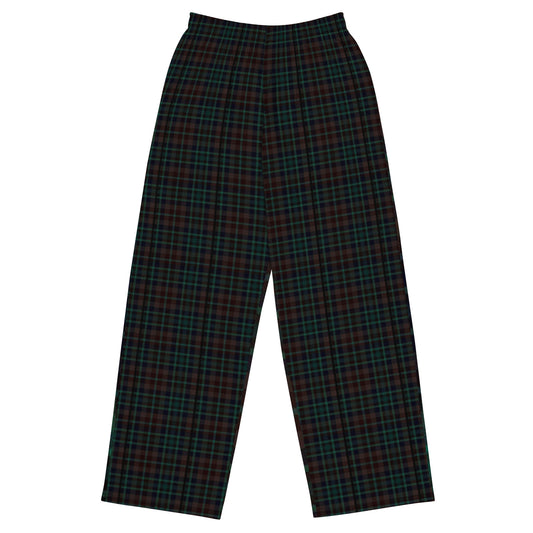 Dark Green Burgundy Retro Plaid Wide-Leg Pants