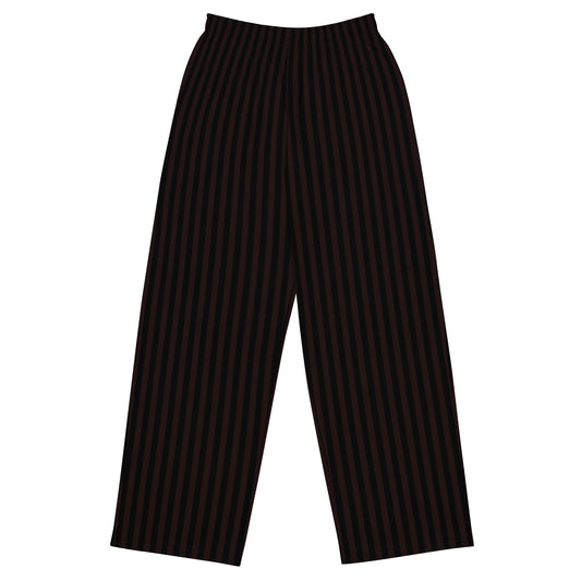 Burgundy Black Retro Striped Wide-Leg Pants