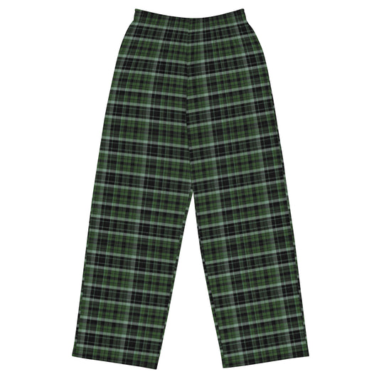 Classic Green Plaid Wide-Leg Slacks