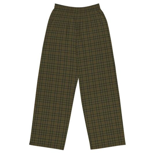 Women's Wide-leg Pants | Olive Green Plaid