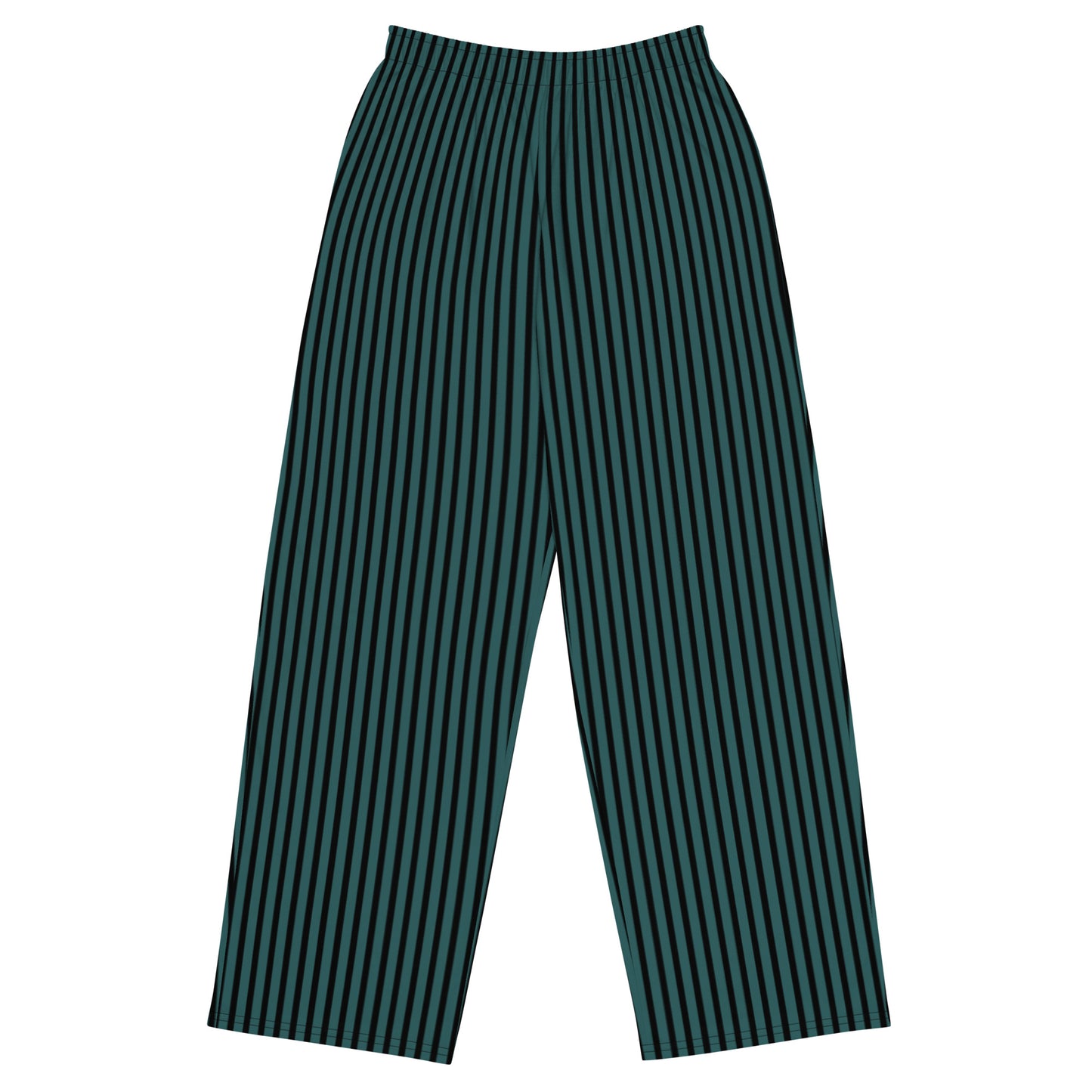 Teal and Black Striped Wide-leg Pants