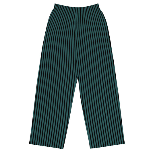 Teal and Black Striped Wide-leg Pants