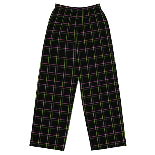 Pink and Green Checkered Black Wide-leg Pants