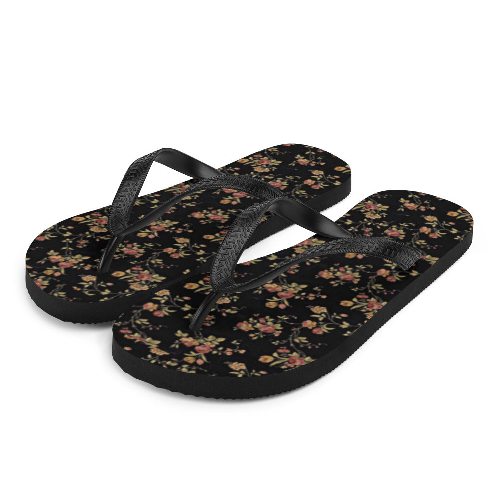 Women's Floral Black Flip-Flops