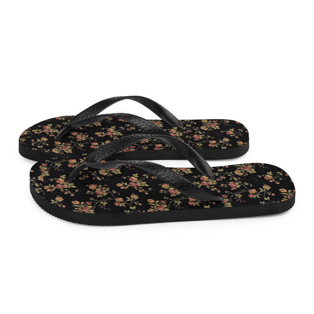 Women's Floral Black Flip-Flops