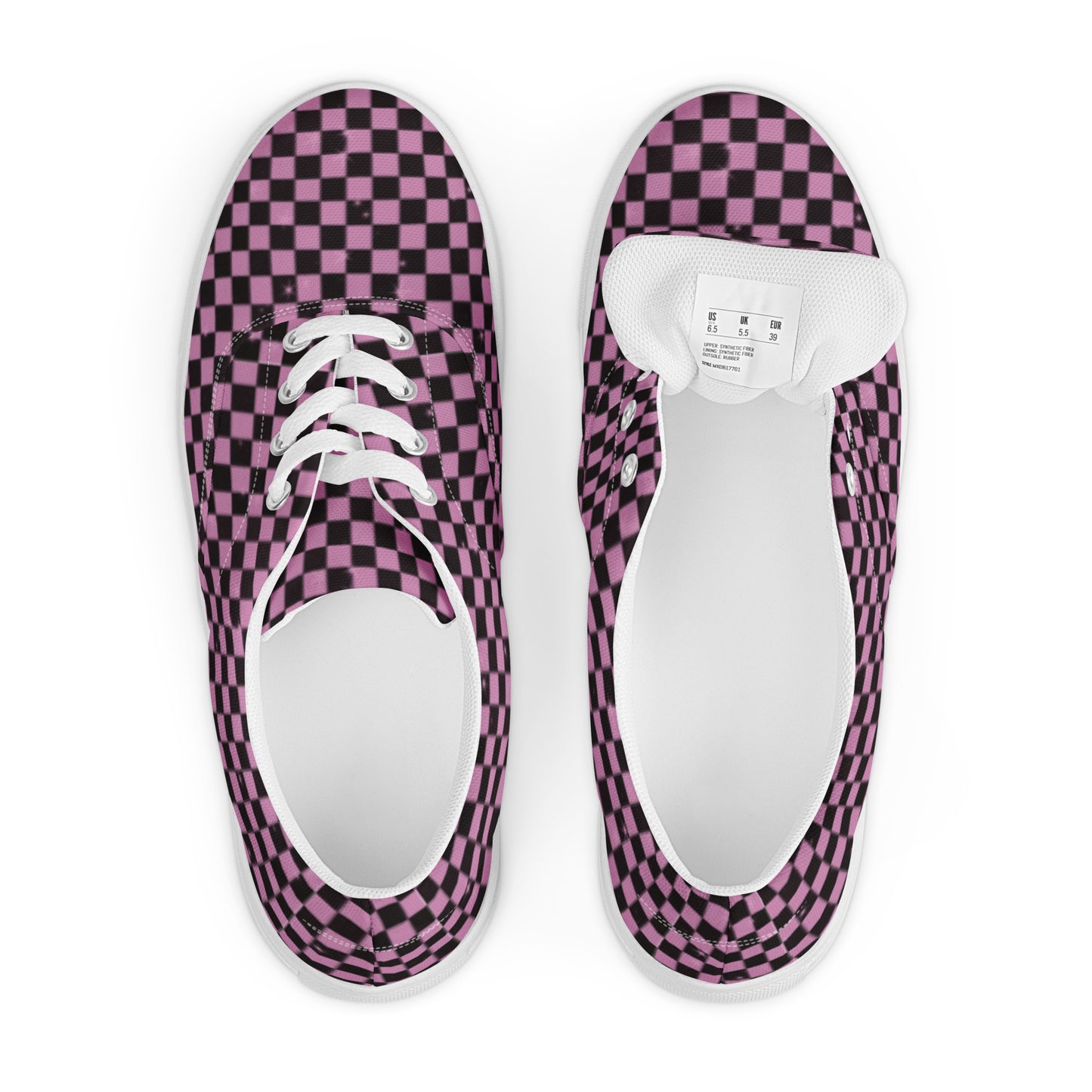 Women’s Pink Checkered Retro Y2K Lace Up Tennis Shoes