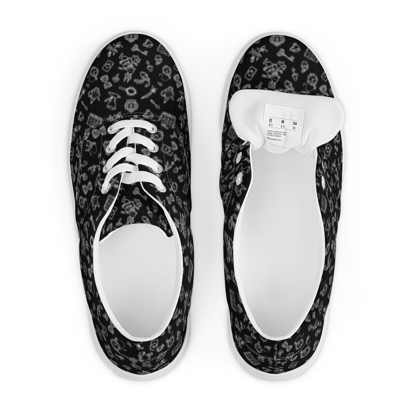 Women’s Black and White Alice in Wonderland Themed Lace Up Tennis Shoes Product