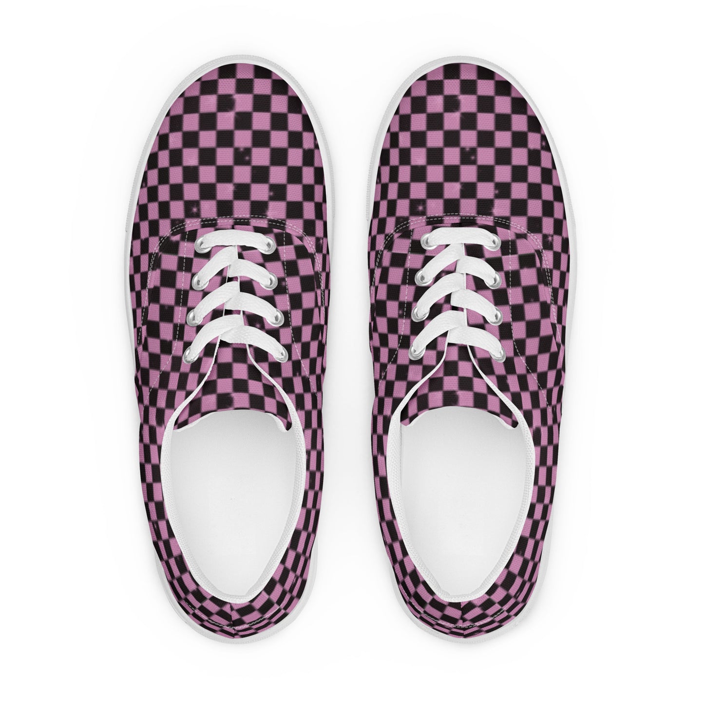 Women’s Pink Checkered Retro Y2K Lace Up Tennis Shoes