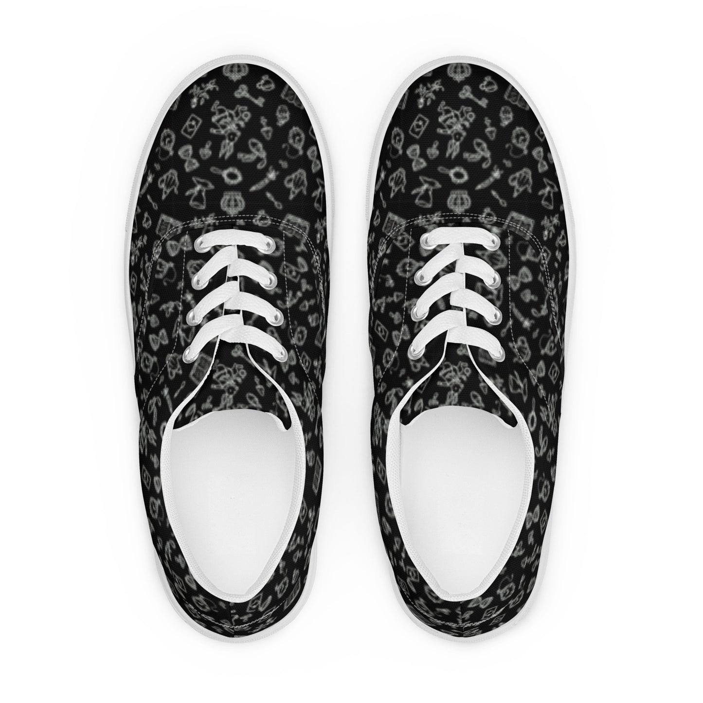 Women’s Black and White Alice in Wonderland Themed Lace Up Tennis Shoes Product