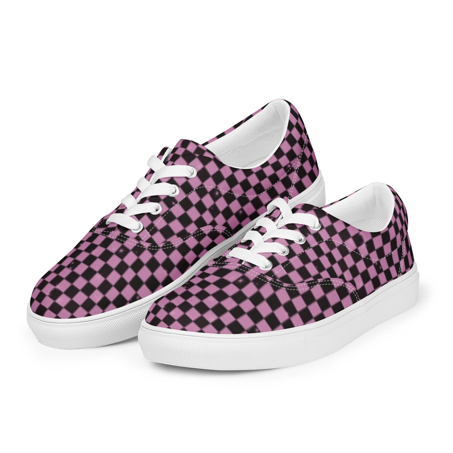 Women’s Pink Checkered Retro Y2K Lace Up Tennis Shoes