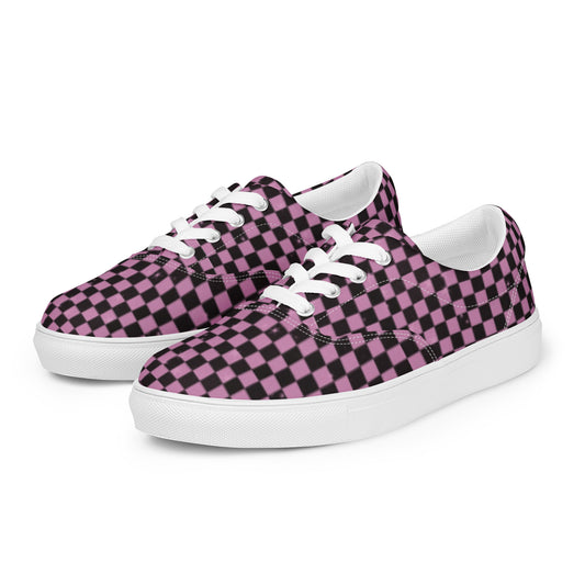 Women’s Pink Checkered Retro Y2K Lace Up Tennis Shoes