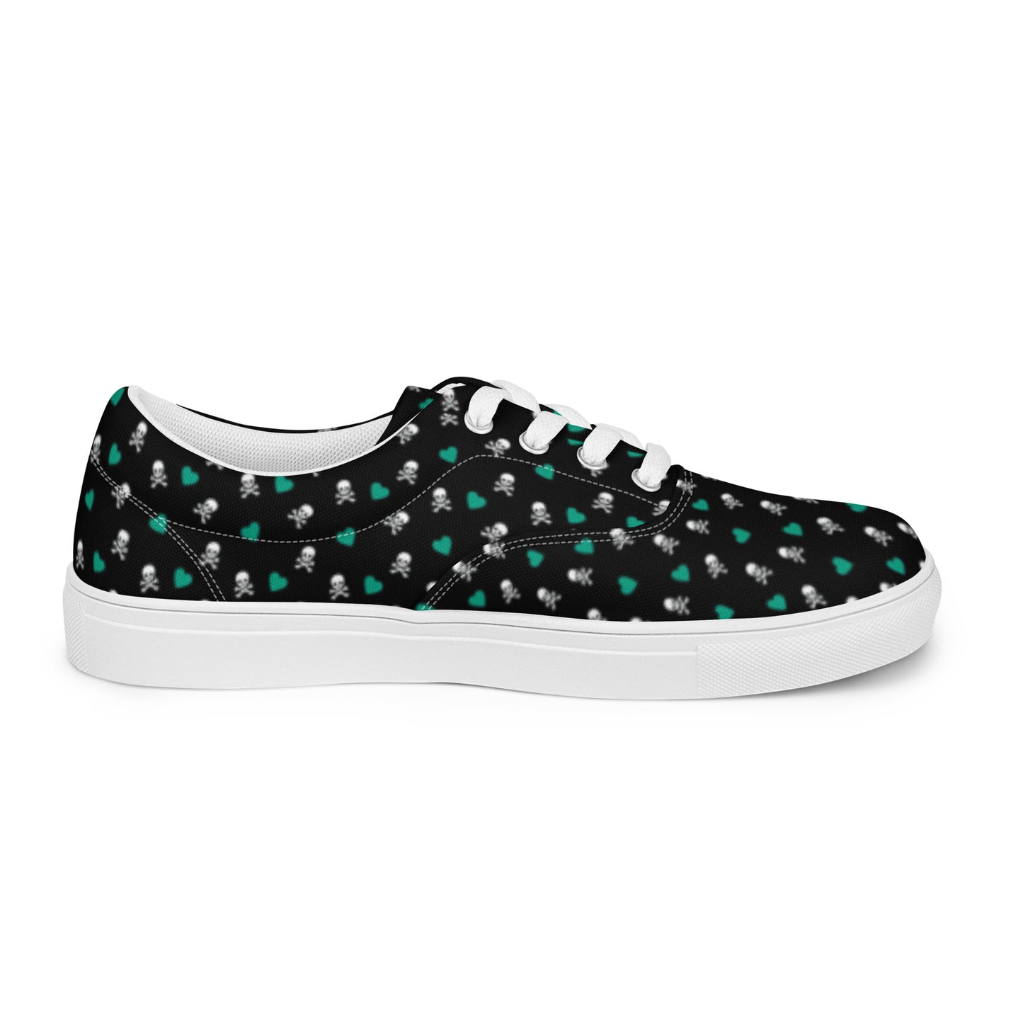 Women’s Skull and Green Hearts Black Lace Up Shoes