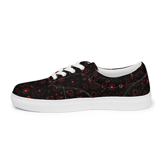 Women’s Black and Red Celestial Goth Lace Up Tennis Shoes