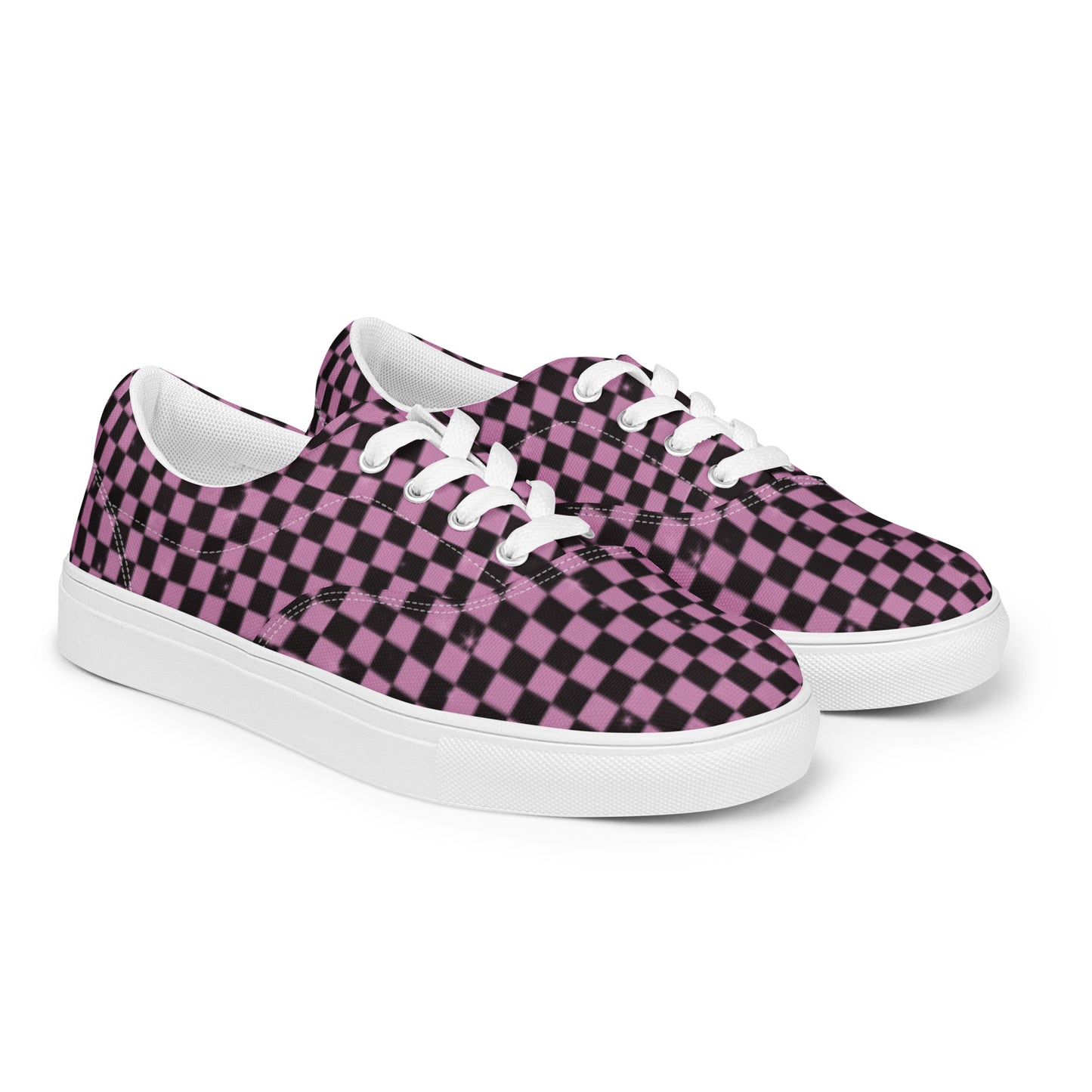 Women’s Pink Checkered Retro Y2K Lace Up Tennis Shoes