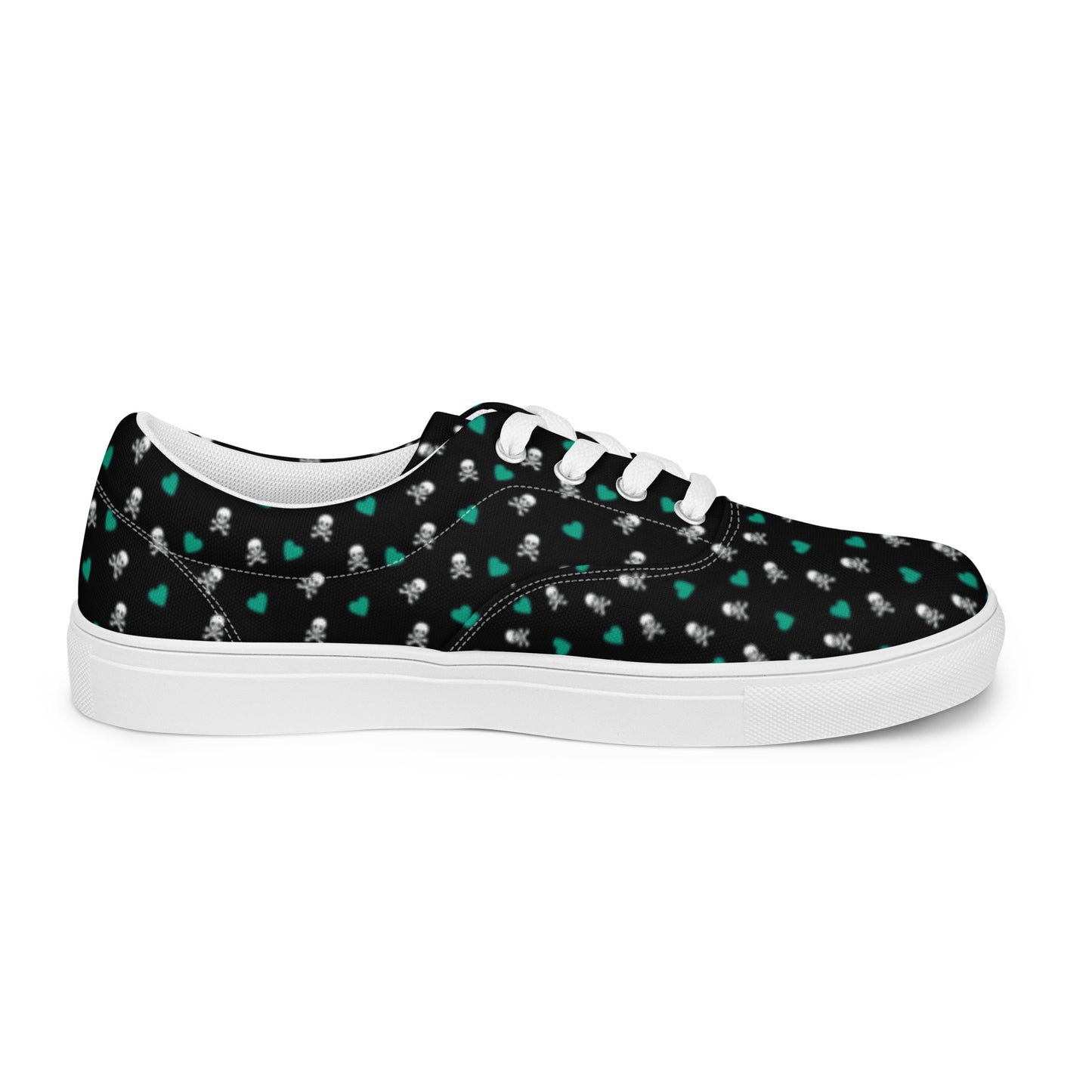 Women’s Skull and Green Hearts Black Lace Up Shoes